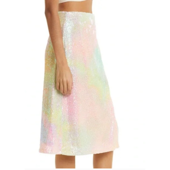 NEW~ Stine Goya Rainbow Arwen Fully Sequined Wrap Midi Skirt S $460 - Picture 3 of 9